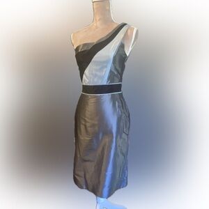 One-Shoulder Black and Silver Cocktail Dress 100% silk